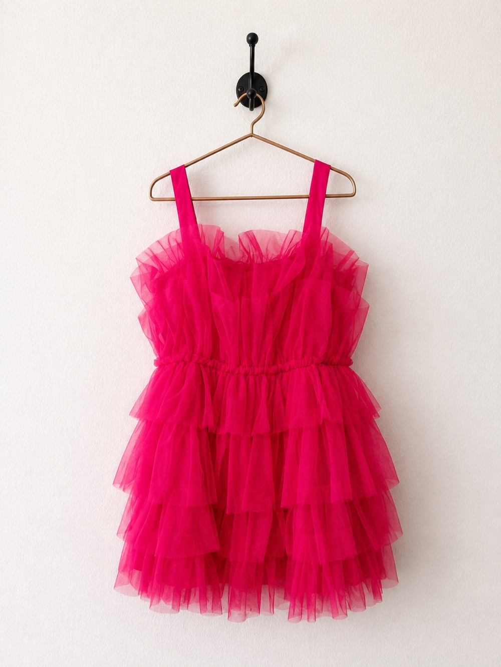Storia Hot Pink Tiered Tulle Mini Dress
